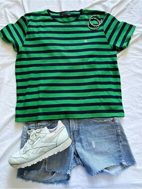 Ralph Lauren Green and Navy Striped Short Sleeve Tee